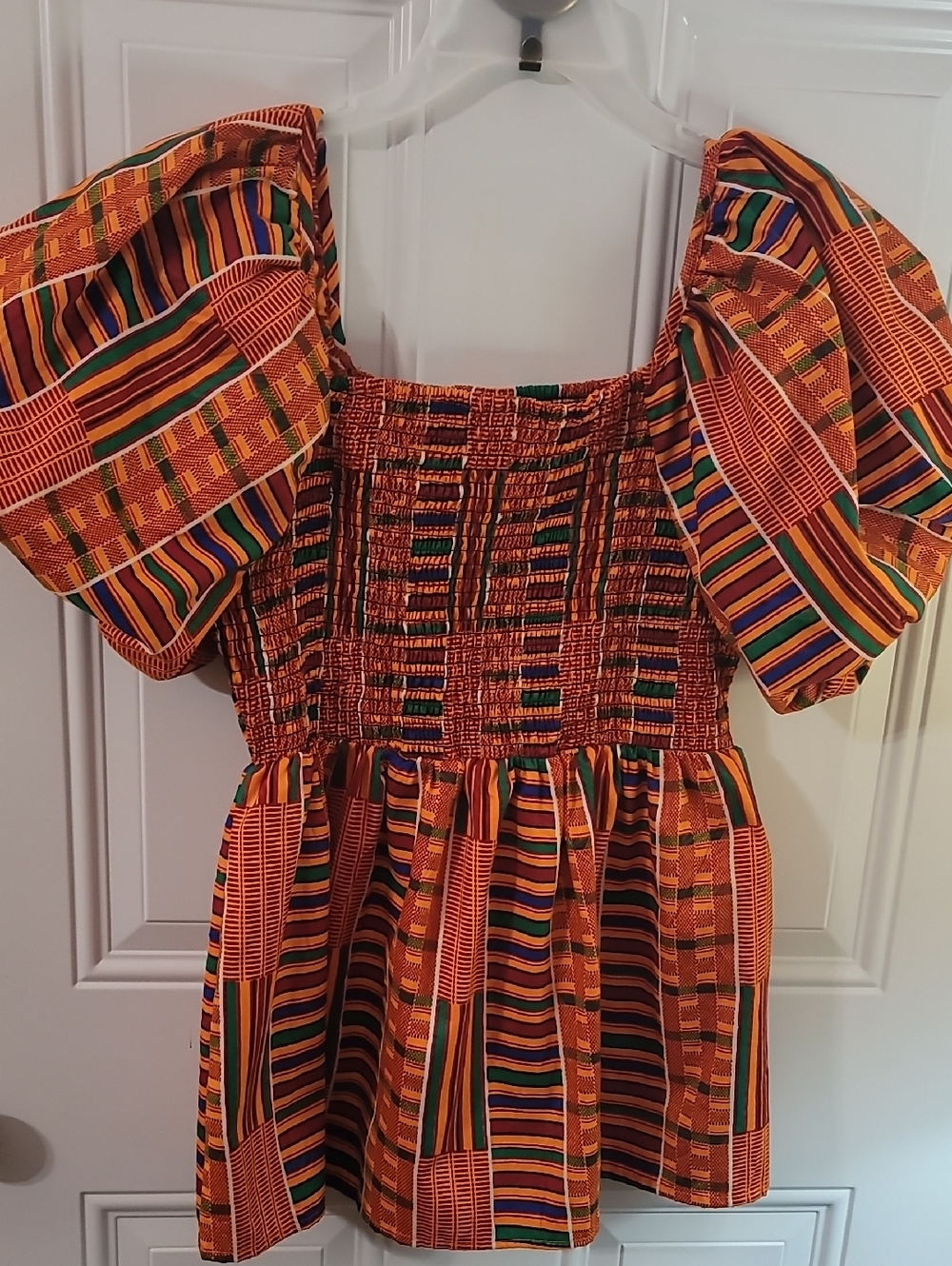 Orange Multi-Stripe Puff Sleeve Top
